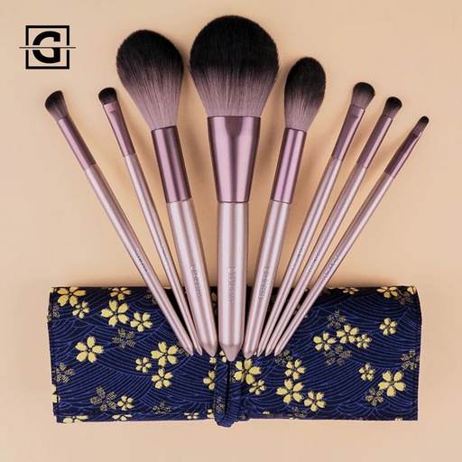 DUCARE SET DE 8 BROCHAS PARA MAQUILLAJE CON PORTA BROCHAS ROSA POWDER HIGHLIGHT
