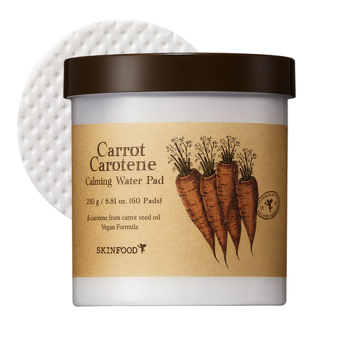 [8809153102201] SKINFOOD ALMOHADILLA CALMANTE PIELES SENSIBLES CON EXTRACTO DE ZANAHORIA CARROT CAROTENE CALMING WATER PAD 60 PZAS